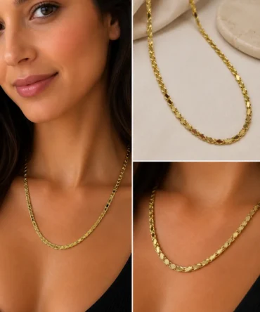 Gold Pullu Arpa Zincir Kolye (60 cm) – Modern, Güçlü ve İddialı Tasarım
