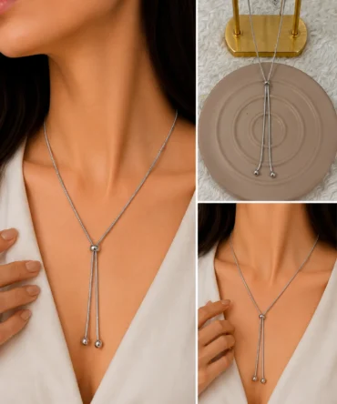 Ayarlanabilir Y Model Gümüş Renk Kolye – Minimalist ve Zarif Tasarım