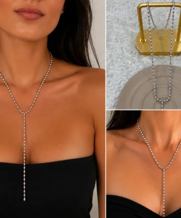 Minimalist Silver Y Kolye – Top Zincir Detaylı Şık Tasarım