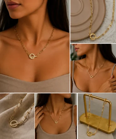 Zirkon Taş Detaylı Gold Zincir Kolye | Modern ve Göz Alıcı