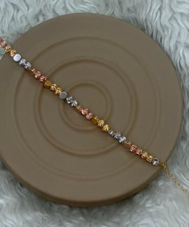 Modern Üç Renk Altın Topçuk Bileklik | Rose, Sarı, Beyaz Altın