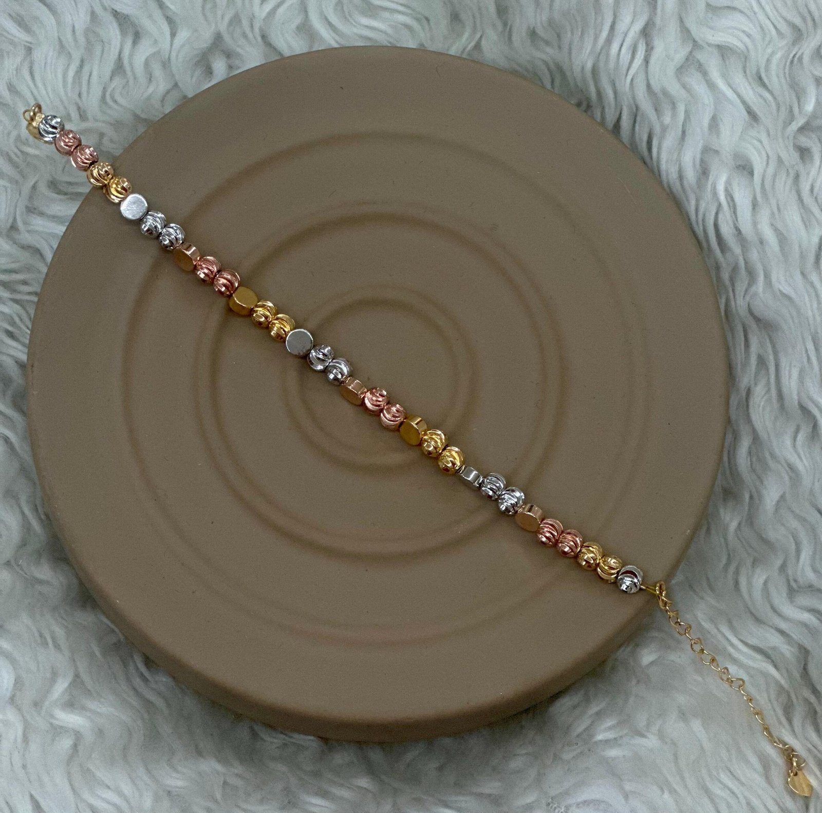 Modern Üç Renk Altın Topçuk Bileklik | Rose, Sarı, Beyaz Altın