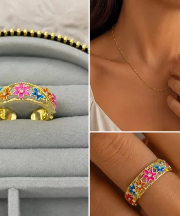 Toptan Moda Renkli Çiçek Desenli Ayarlanabilir Yüzük Koleksiyonu