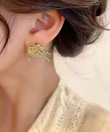 Hande Erçel Küpesi Gold | Trend Halat Örgü Düğüm Küpe