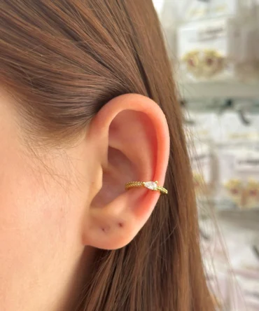 Çelik Gold Renk Burgu Markiz Taşlı Kıkırdak Küpesi - Helix Piercing