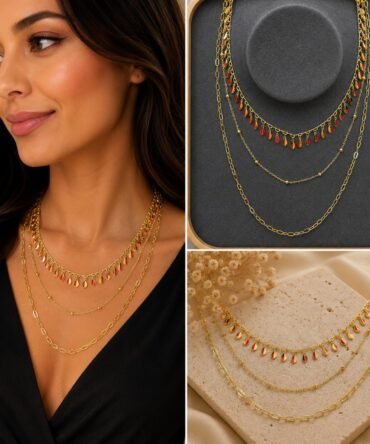 Gold Çok Katmanlı Modern Damla Tasarımlı Zincir Kolye