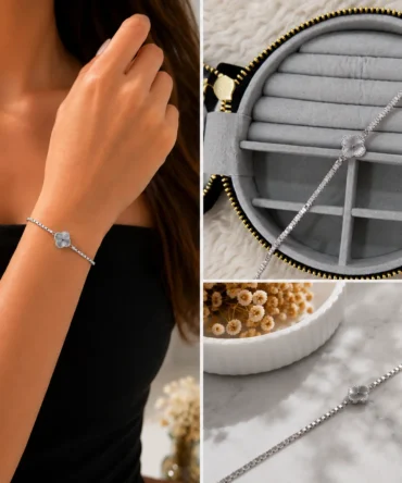Gümüş Yonca Detaylı Zincir Bileklik - Zarif ve Modern Minimalist